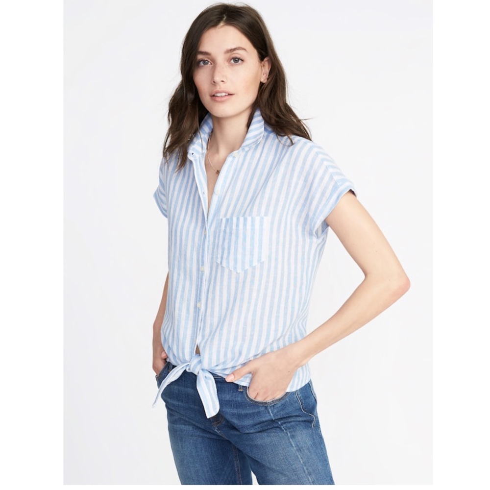 Relaxed Tie-Front Linen-Blend Shirt